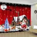 kxry Merry Christmas Blackout Curtains for Bedroom Living Room Santa Claus Deer Christmas Tree Snowman Red Darkening Grommet Curtain Window Drapes Treatment Room Decor,2 Panels Set, 42''W x 63''L
