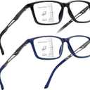 JO 2Pack Progressive Multifocus Reading Glasses Men Women Metal Al-Mg Computer Readers Office No Line TR90 Lightweight Frame (Black+blue)