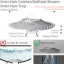 Tub Drain Protector Drain Hair Catcher,Stainless Steel Bathtub Shower Drain Hair Stopper Strainer Trap for Wash Basin Shower Bathroom Kitchen Sink to Catch Hair Debri and Foreign Objects Easil