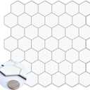 10-Sheet Hexagon Peel and Stick Backsplash, 11.42" x 11.42" White Honeycomb Self-Adhesive Marble Mosaic Wall Tile, Waterproof Stick on Backsplash Tiles for Kitchen Bathroom Shower