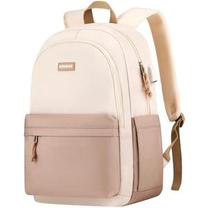 KROSIAS School Backpack for Teens Girls, Cute Student Bookbag Large 15.6 Inch Laptop Bag Aesthetic College Backpacks for Women High School Travel (Khaki Beige)