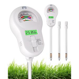 6-in-1 Soil Moisture Meter with 3 Probes, PH/Sunlight/Soil Moisture/Fertility with 3 Removable Probe, Digital Air Temp/Humidity, Soil Tester for Garden, Lawn, Indoor and Outdoor Plants