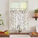jinchan Floral Linen Kitchen Curtains with Attached Valance 36 Inch Length Farmhouse Cafe Tier Curtains for Living Room Bathroom Rustic Half Window Light Filtering Small Drapes 2 Panels Black
