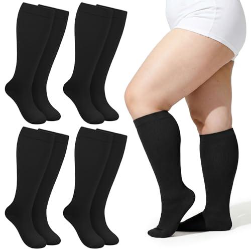 Plus Size Compression Socks for Women Men Wide Calf L/XL-5XL (15-20mmhg) Knee High Socks Support Compression Stockings for Nurses and Flying