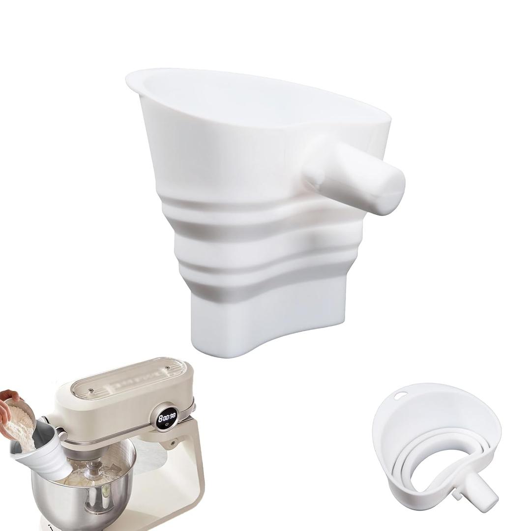 3 x Flour Funnel for Kitchen MixerSilicone Funnel with Easy-Pour Attachment Fits 4.5 & 5Quart Tilt-Head Mixers, Easy Clean Durable Mess-Free Baking Accessory (White,KSM150)