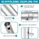24 Pack Scaffolding Coupling Pins 1-3/8" OD x 9" L Heavy Duty Scaffolding Pins with 1" Collar and 48 Spring Retainers Locking Scaffold Connecting Rod Accessories