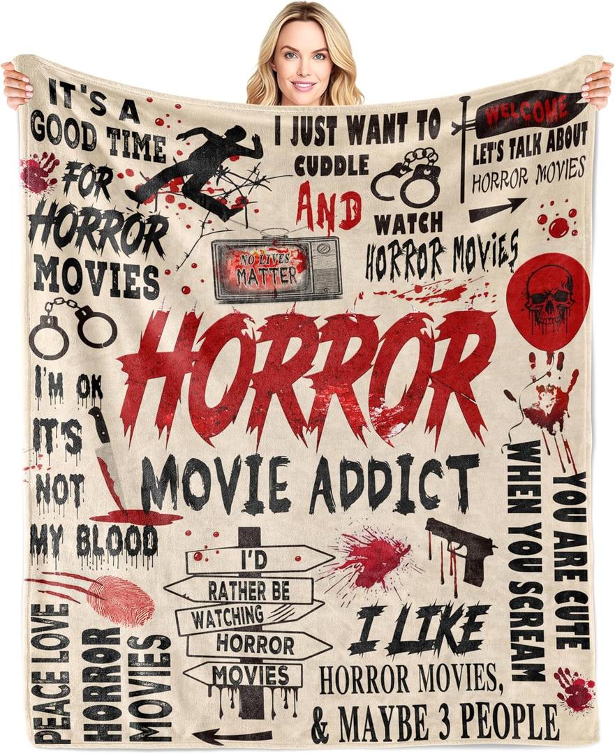 Horror Movie Gifts Blanket 60"x50", Horror-Movie Lovers Gifts for Women/Men, Scary Movies Lovers Gifts, Halloween Party Decorations, Horror-Movies Watching Blanket