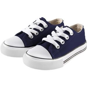 Mvlsoct Boys and Girl Low Top Canvas Kids Lace up Sneakers (3 Narrow Little Kid, Blue)