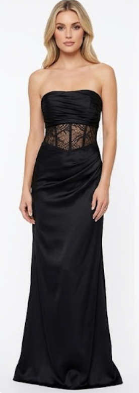 Women Tube Dress Strapless Twist Front Long Bodycon Sheer See Through Sexy Patchwork Maxi Cocktail Formal Dresses (Black, M)