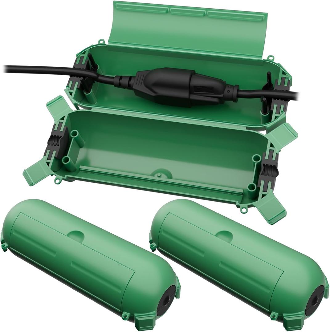 Flemoon [Pack of 3] Outdoor Extension Cord Safety Cover, IP44 Weatherproof Electrical Box to Protect Outdoor Outlet, Plug, Socket, Halloween, Christmas Holiday Decoration Light, Green
