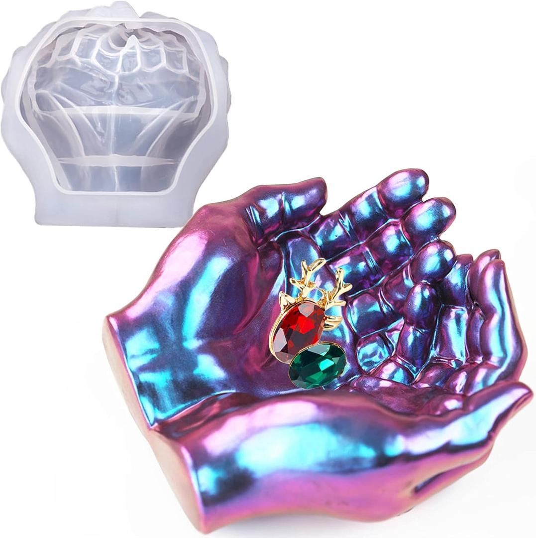 Actvty Hand Mold for Resin, Hand Shape Tray Silicone Mold for Epoxy Casting, DIY Jewelry Storage Dish, Candle Holder, Succulent Pot, Home Decor Craft Gift