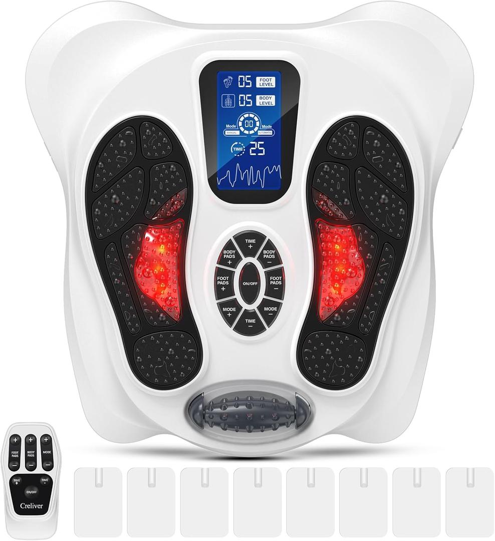 Creliver EMS Foot Massager for Neuropathy, Corded Electric Pro Foot Stimulator for Home Use - Pain Relief & Circulation, TENS Unit Nerve Muscle Stimulator with 8 Electrode Pads, HSA FSA Eligible