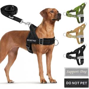 SlowTon No Pull Dog Harness - Heavy Duty Dog Harness and Leash Set for Medium Large Dogs, Reflective Tactical Harness with Soft Padded and Front Clip for Easy Walk and Training (Black L)