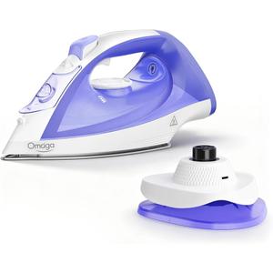 OMAIGA Cordless Iron for Clothes, 1550W 2In1 Cordless/Corded Steam Iron Rapid Heating, Ceramic Soleplate, 3Way AutoOff, SelfCleaning, 12.85oz Water Tank Ironing Clothes for Home, Purple
