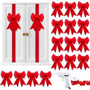 Daifunli 16 Pcs Christmas Cabinet Bows DIY Kitchen Velvet Cabinet Ribbons Bows for Kitchen Dining Door Home Holidays Decoration(Red,Velvet)