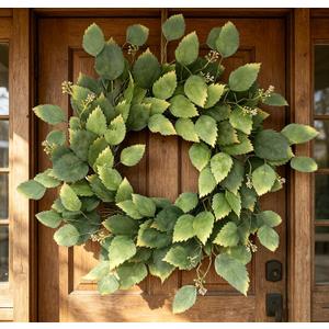 26" Green Hibiscus & Eucalyptus Leaf Wreath for Front Door - Large Artificial Greenery Outdoor Wreath for Porch, Window, Farmhouse, Home, Holiday, Hanging Decor - Spring, Summer, Fall, All Seasons