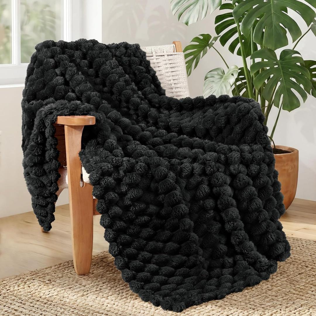 Whale Flotilla Fleece Throw Blanket for Couch or Bed, Luxury 3D Jacquard Super Soft Lightweight Summer Spring Blanket, Cozy Fluffy Plush Decorative Sofa Blankets, 50x60 Inch, Black