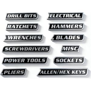 Magnetic Tool Box Labels, Reusable Heavy Duty Magnetic Toolbox Labels for Garage, Workshop, Storage Bins, 12 Pcs/Black (Extra-thick)