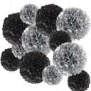 YESON Black and Silver Tissue Paper Pom Poms Hanging Tissue Flowers Poms Decorations Pack of 12 for Wedding, Birthday,Party Backdrop Decor ect. (12", 10",Tissue Paper Flowers)