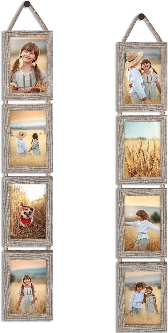 QUTREY 4x6 Hanging Picture Frames Collage Set of 2, 4 Openings 4 x 6 Photo Frames for Vertical 4 by 6 inch Pictures for Wall Decor, Rustic