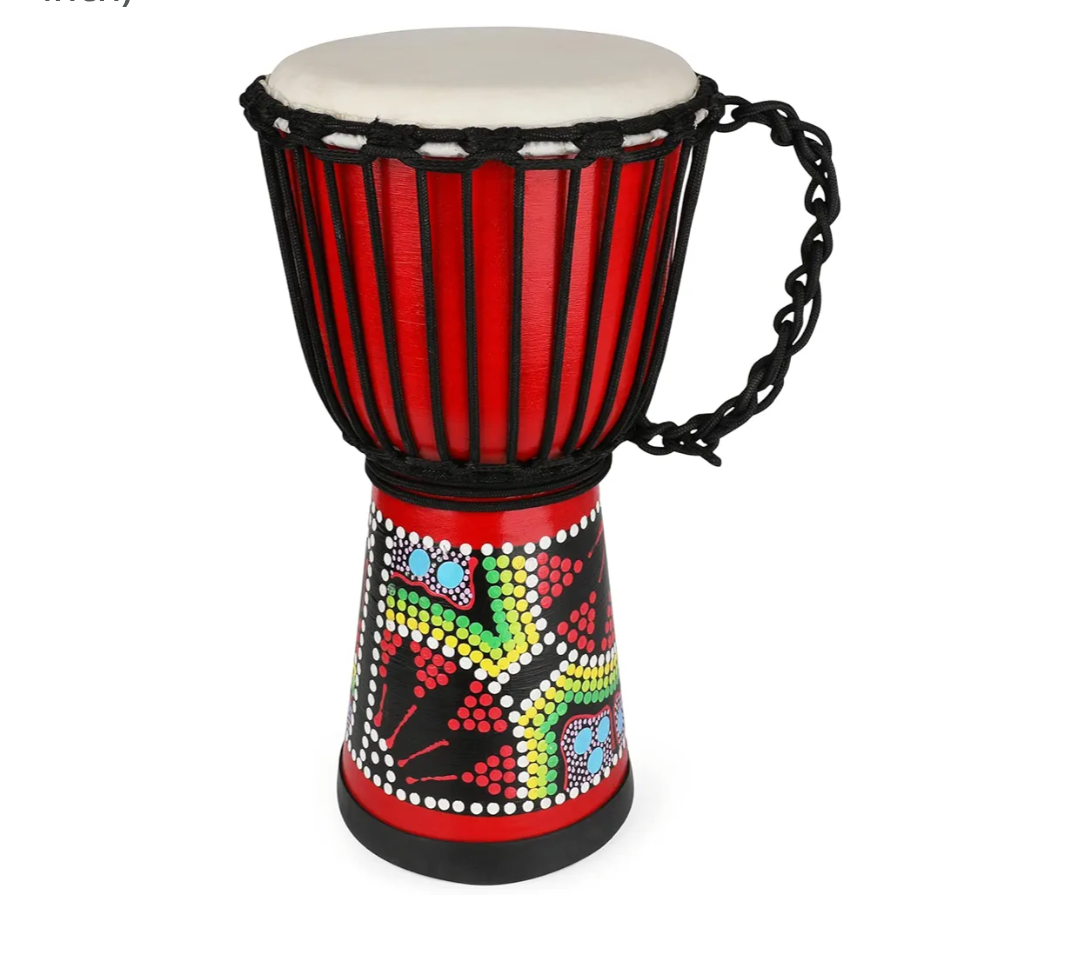 MUINS Djembe drum,8'' x 16'' African Hand Drum Carved Mahogany African Drums with Goatskin Drumhead for Kids and Adults Beginners(Red, 8 inch)