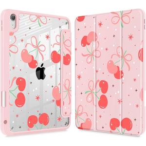May Chen for iPad (A16) 11th Generation Case 11 Inch 2025, iPad 10th Gen Case 2022 10.9 inch, Built-in Pencil Holder with Shockproof Cover Clear Transparent Back Shell Auto Wake/Sleep, Coquette cherry