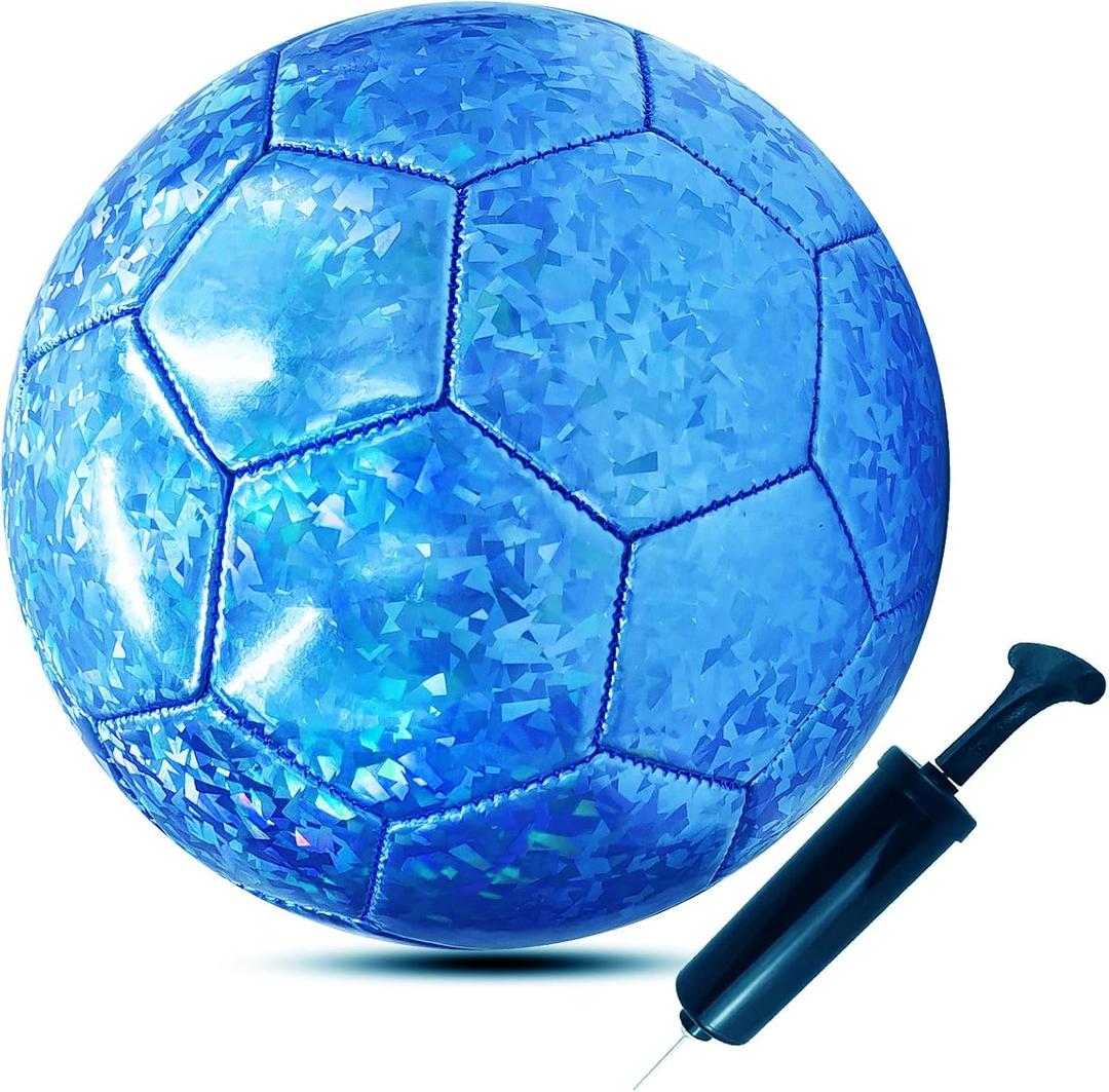 ABAJI Soccer Ball Size 4 Shiny Pattern Soft Leather Practice Training Gift Soccerball for Boys Girls Come with Pump Needle