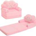 MOONBEEKI Toddler Chair ComfyFoldable Princess Kids Couch for Girl, Toddler Recliners for Kids Over 18 Months, Kids Sofa Bed Fold Out (Pink)