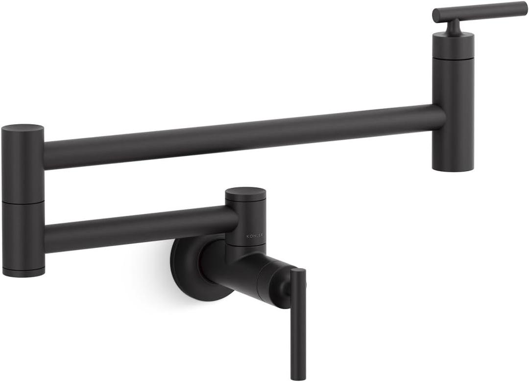 KOHLER K-35745-BL Contemporary Style Wall-Mount Pot Filler, Kitchen Sink Pot Filler Faucets, Matte Black