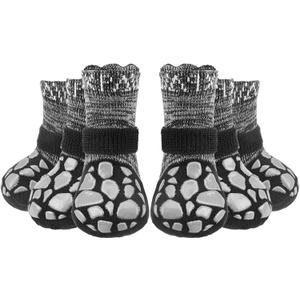 EXPAWLORER Anti Slip Dog Socks to Prevent Licking Paws,Winter Dog Boots & Paw Protectors,Dog Booties for Hardwood Floors with Grippers,Dog Shoes for Hot/Cold Pavement Small Medium Large Senior Dog (Sagegray)