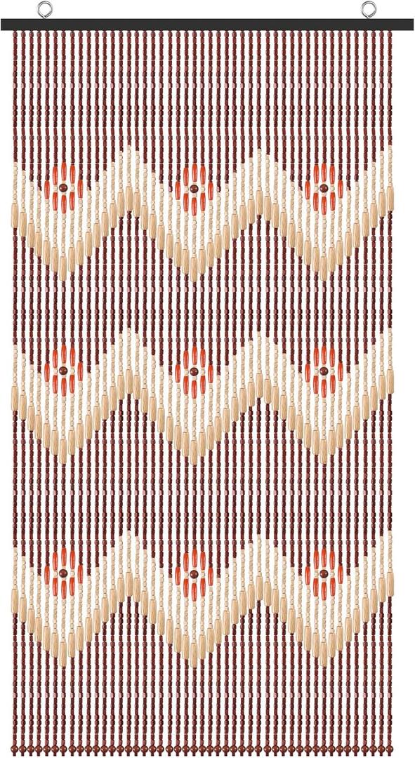 ANMINY Natural Wood Bamboo Beaded Curtain Wooden Hanging Room Divider Decorative Handmade Door Bead String Curtains Wall Panel Blinds for Doorway Restaurant Home Decor 35" by 76" - Wave Flower