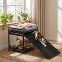 25"x18.5" Dog Bed with Ramp, Retractable Ramp Pet Bed with Roller Track, Dog Sofa Bed with Storage & Washable Cushion, Removable Non-Slip Ramp for Small Dogs Cats, Indoor Bedside Perch