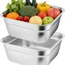 2-Pack Square Stainless Steel Dishwashing Basin Set with Colander, 12.2 Inch Sink Organizer for Washing Vegetables, Rice, and Dishes, 304 Mirror Polished