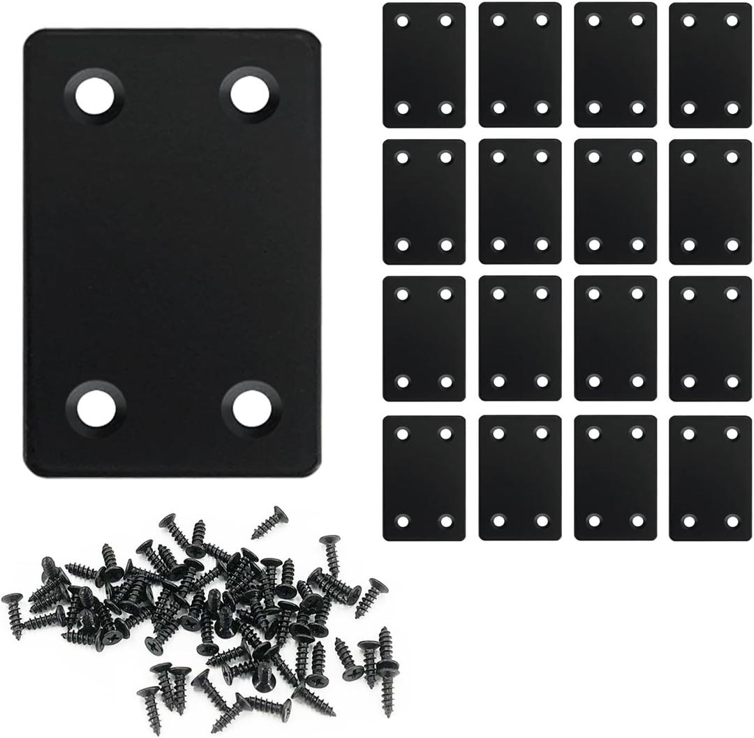 QSJ 16 Pack Black Flat Mending Plate 2.36x1.49'', Stainless Steel Bracket, Straight Metal Brace Bracket, Fixing Joining Plate for Wood Furniture Fastening & Fixing