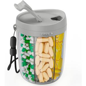 PULIV Large Supplement Organizer Bottle, Holds Plenty of 6 Various Vitamins in 1 Pill Dispenser with Anti-Mixing & Wide Openings Design, Easy to Retrieve Meds, Includes 20 Pcs Stick-on Labels Gray