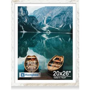 Hongkee 20x26 Picture Frame, Distressed White Wood Style, Wall Mounting