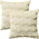 AVOIN colorlife Fall Pumpkin Beige Throw Pillow Covers, 18 x 18 Inch Seasonal Autumn Thanksgiving Harvest Decoration Soft Plush Faux Fur Jacquard Cushion Case Decoration for Sofa Couch Set of 2