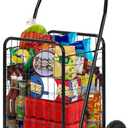 DWVO Folding Shopping Cart with Wheels, Rolling Foldable Grocery Cart for Seniors, Portable Collapsible Utility Cart for Shopping Groceries Laundry Stair Climbing Storage (Medium 50L)