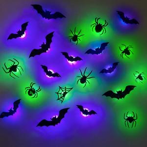 YHW 12pcs Bats+9pcs Spider LED Light Halloween Decorations Wall Dcor Bat Stickers Decals PVC 3D Wall Bat Spider Scary Stickers Halloweens Party Decorations Indoor Outdoor DIY Home Window Door Dcor.