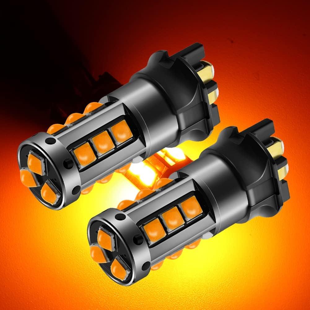 AC/DC 9-36V PW24W PWY24W LED Bulb Amber,1200LM DRL Daytime Running Parking Light 12181NA 12174 12182 LED Turn Signal Light for Cars.2-Pack.