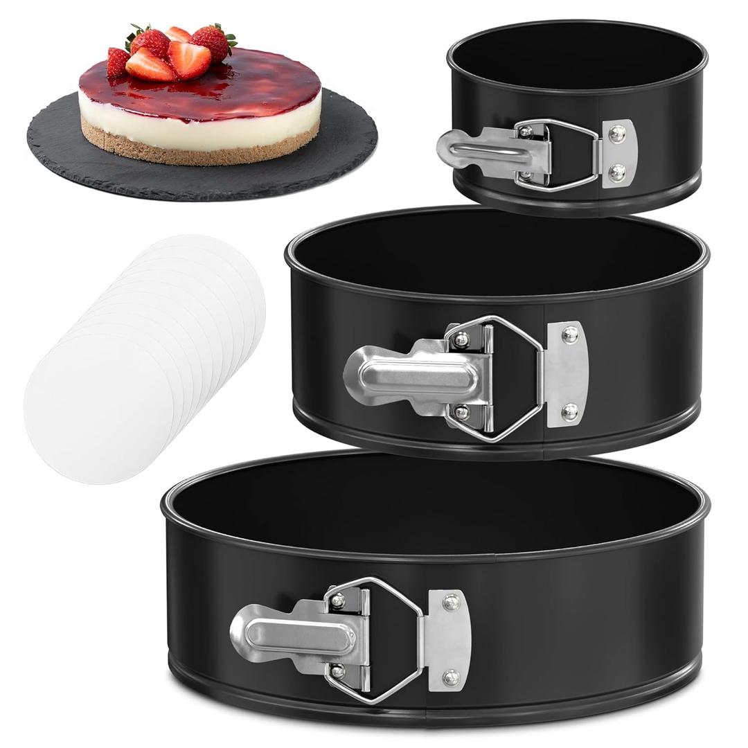 Spring Form Pan for Cheesecake - Leak Resistant Springform Pan Set, Easy-Open Latch, Removable Bottom, Clean Release, Nonstick Round Cake Pans Set, 60 Parchment Liners, Great Easter, Mother's Day Gift