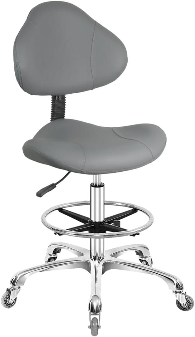Rolling Swivel Drafting Chair Adjustable Heavy Duty (400lbs) Lumbar Support Task Chair for Home Desk Studio Design Lab(Grey), Triangular Back