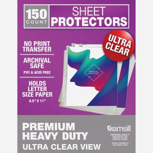 Samsill Ultra Clear Sheet Protectors, 150 Pack, 8.5x11 Inch Page Protectors for 3 Ring Binder, Premium Heavy Duty, Letter Size, Top Loading, Acid Free
