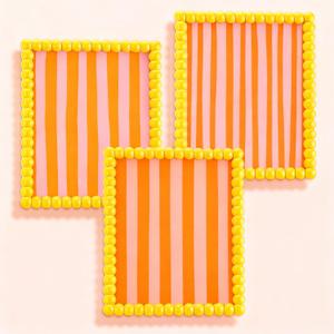 3 Pcs Beaded Picture Frames 8x10 Inch Yellow Picture Frame Maximalist Decorative Wavy Art Front Tabletop Display Wall Hanging, Gift for Home Decoration