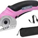 VLOXO Cordless Electric Scissors, Cardboard Cutter with Safety Lock 4.2V Electric Mini Cutter Power Rotary Scissors for Leather Felt Rug Box with Storage Box Pink