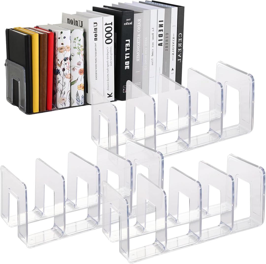 4 Pack Clear Acrylic File Sorter, Sturdy Desktop Book Folder Organizer, 4 Section Purse Handbag Clutch Divider for Closet, Office Storage Rack Holder for Letter, Binder, Document, Electronics