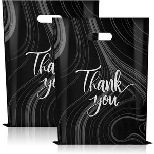 100 Pack Black Thank You Bags, Plastic Bags with Handles, 12 X 15 Inches (2.36 Mil Thickness) for Small Business, Boutique, Retail, Packaging Supplies to Hold Clothes