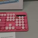 Wireless Keyboard and Mouse Combo, Retro Round Keycaps, Full-Size Cute Typewriter Keyboard with Large Phone/Tablet Holder, Auto-Sleep, 2.4GHz Cordless Connection for Windows/PC/Laptop (Camellia Rose)