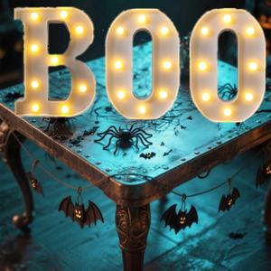 LED Light up Letters Halloween Spooky Marquee Letters Lights Battery Powered Decorative Standing Alphabet Letter for Home Bedroom Living Room Halloween Ghost Horror Party Black Decor (Boo Style9)
