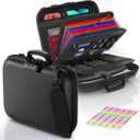 Nacial Fireproof Document Box with Lock & Shoulder Strap, Hard-Shell Fireproof File Organizer with 13 Pocket Accordion File Folder, Portable Safe Storage for Important Documents, Laptop, Black